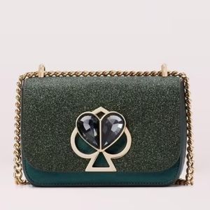 Kate Spade Nicola Glitter Twistlock Convertible Chain Shoulder Bag Small Green